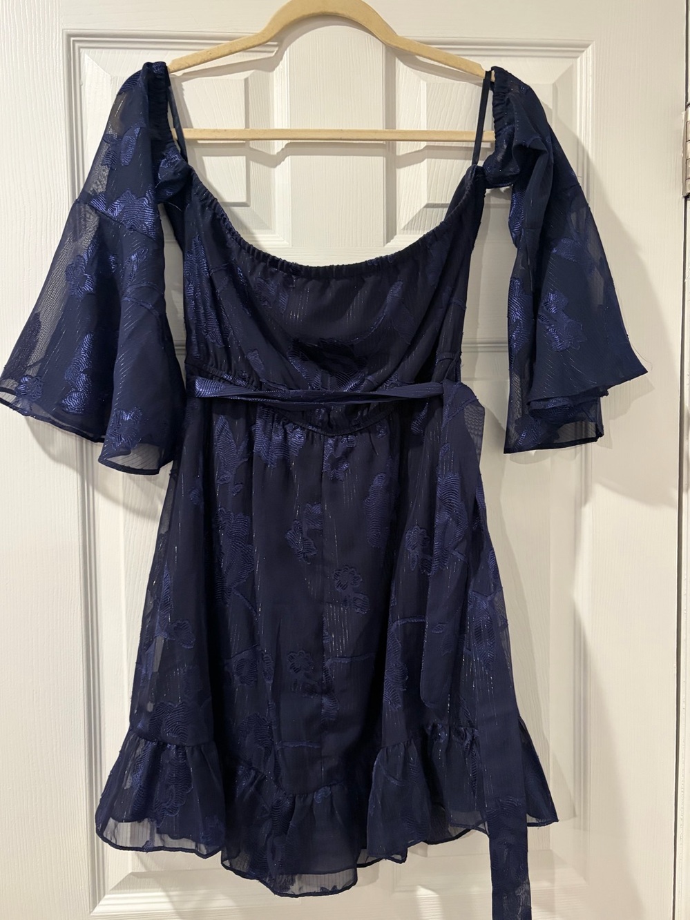 City Studio Navy Floral Off-Shoulder Ruffle Mini Dress